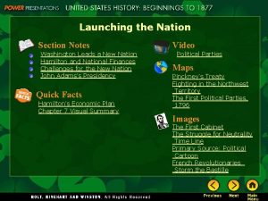 Launching the Nation Section Notes Washington Leads a