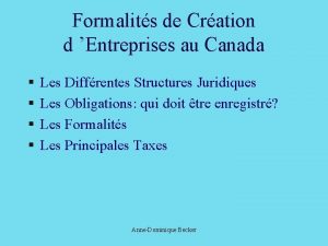 Formalits de Cration d Entreprises au Canada Les