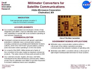 Millimeter Converters for Satellite Communications Small Business Innovation