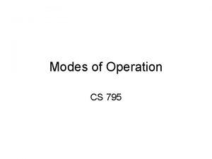 Modes of Operation CS 795 Electronic Code Book