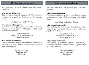 G 3 Les types de phrases Voici les