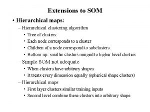 Extensions to SOM Hierarchical maps Hierarchical clustering algorithm