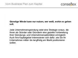 Vom Business Plan zum Kapital Gnstige Winde kann