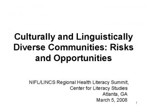 Culturally and Linguistically Diverse Communities Risks and Opportunities