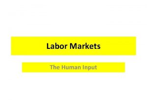 Labor Markets The Human Input Wage Determination in