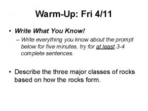 WarmUp Fri 411 Write What You Know Write