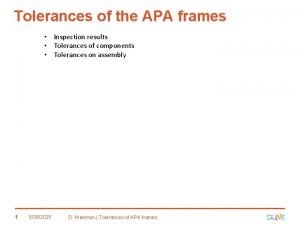 Tolerances of the APA frames Inspection results Tolerances
