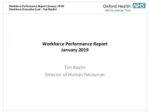 Workforce Performance Report January 2019 Workforce Executive Lead