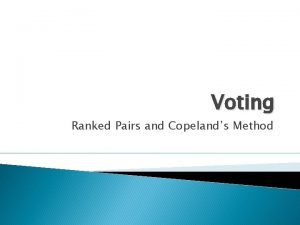 Voting Ranked Pairs and Copelands Method Copelands Method Voting Ranked Pairs and Copelands Method Copelands Method