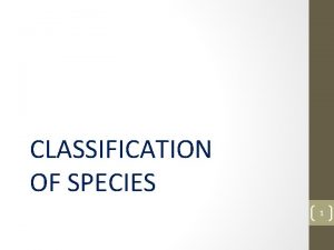 CLASSIFICATION OF SPECIES 1 CLASSIFICATION OF SPECIES What