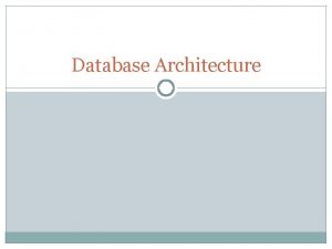 Database Architecture ClientServer Architecture Client module Run on