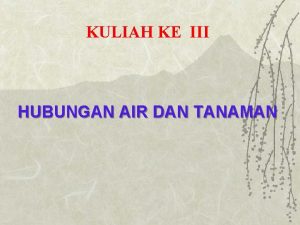 KULIAH KE III HUBUNGAN AIR DAN TANAMAN Fungsi