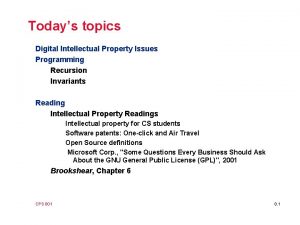 Todays topics Digital Intellectual Property Issues Programming Recursion