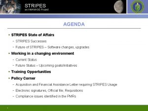 STRIPES an IMANAGE Project AGENDA STRIPES State of