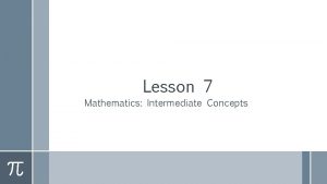 Lesson 7 Mathematics Intermediate Concepts INTERMEDIATE ALGEBRA CONCEPTS