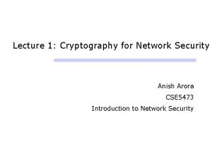 Lecture 1 Cryptography for Network Security Anish Arora