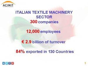 ITALIAN TEXTILE MACHINERY SECTOR 300 companies 12 000