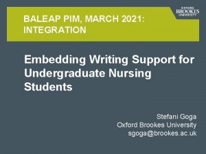 BALEAP PIM MARCH 2021 INTEGRATION Embedding Writing Support