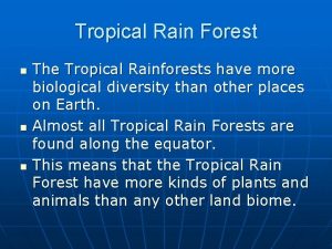 Tropical Rain Forest n n n The Tropical