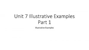 Unit 7 Illustrative Examples Part 1 Illustrative Examples