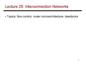 Lecture 25 Interconnection Networks Topics flow control router