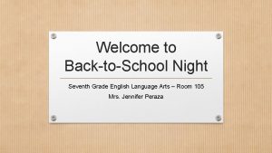 Welcome to BacktoSchool Night Seventh Grade English Language