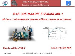 BURSA TECHNICAL UNIVERSITY BTU Department of Mechanical Engineering