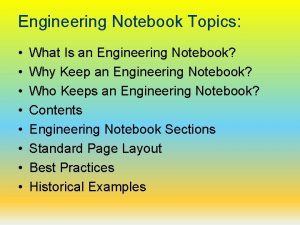 Engineering Notebook Topics What Is an Engineering Notebook