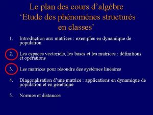 Le plan des cours dalgbre Etude des phnomnes