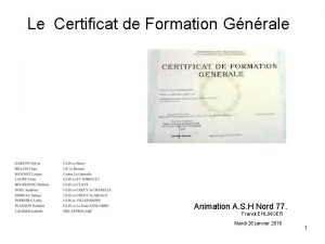 Le Certificat de Formation Gnrale Animation A S