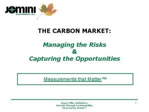 THE CARBON MARKET Managing the Risks Capturing the