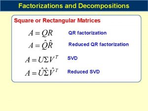 Factorizations and Decompositions Square or Rectangular Matrices QR