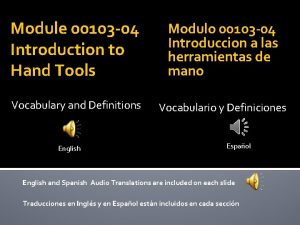 Module 00103 04 Introduction to Hand Tools Modulo