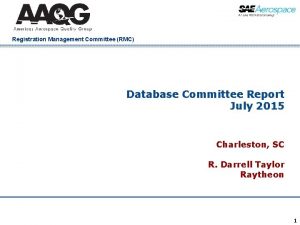 Registration Management Committee RMC Database Committee Report July