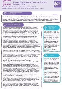 LEARNIN G Enhancing Students Creative Problem SCENARI Solving