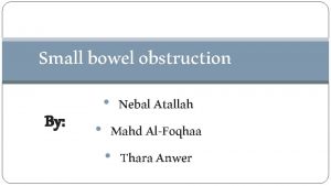 Small bowel obstruction By Nebal Atallah Mahd AlFoqhaa