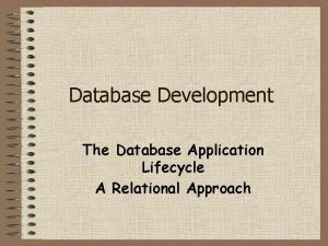 Database Development The Database Application Lifecycle A Relational