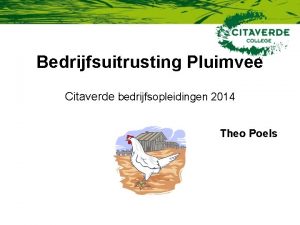 Bedrijfsuitrusting Pluimvee Citaverde bedrijfsopleidingen 2014 Theo Poels Programma