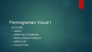 Pemrograman Visual I OUTLINE ARRAY MULTIDIMENSI PERULANGAN FOREACH