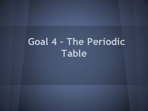 Goal 4 The Periodic Table Goal Students will