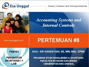 Accounting Systems and Internal Controls PERTEMUAN 8 FEB