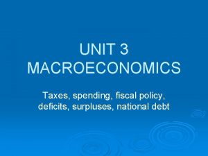 UNIT 3 MACROECONOMICS Taxes spending fiscal policy deficits