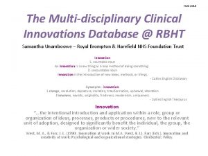 HLG 2018 The Multidisciplinary Clinical Innovations Database RBHT