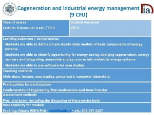 Cogeneration and industrial energy management 9 CFU Type