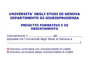 UNIVERSITA DEGLI STUDI DI GENOVA DIPARTIMENTO DI GIURISPRUDENZA