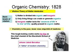 Organic Chemistry 1828 Vitalism Theory of Matter dominates
