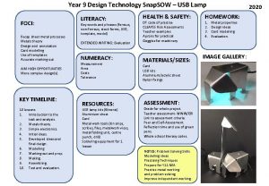 Year 9 Design Technology Snap SOW USB Lamp