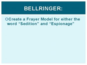 BELLRINGER Create a Frayer Model for either the