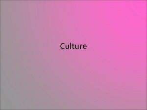 Culture Basics of Culture Culture the knowledge language