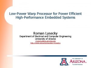 LowPower Warp Processor for Power Efficient HighPerformance Embedded